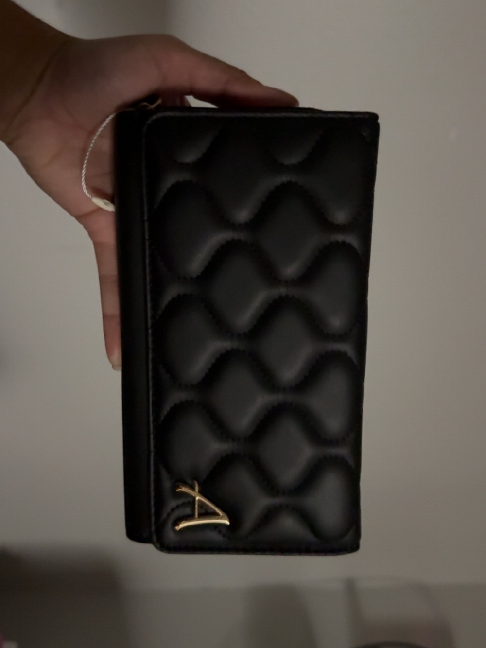 Black Quilted Wallet with Gold Accent